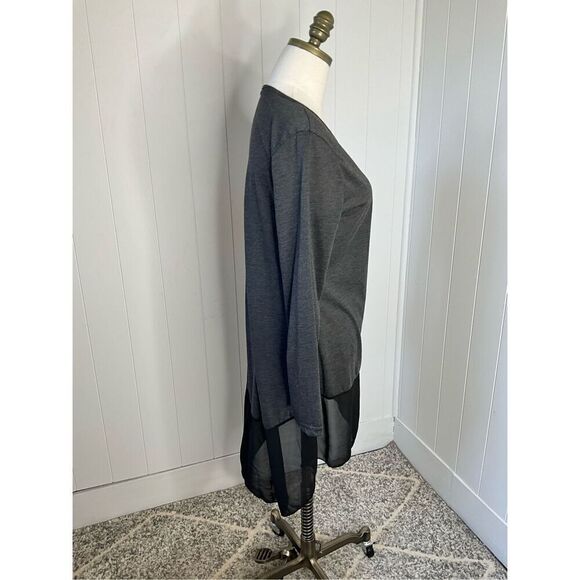 Womens Size Medium Mini Dress Gray Black Hi Low Sheer Bottom Long Sleeve - Picture 4 of 10